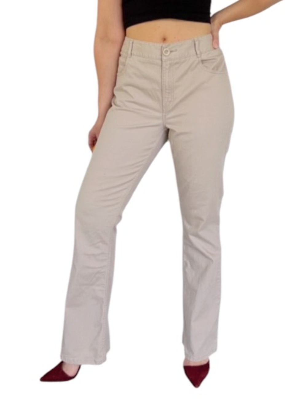 Chico’s tan khaki boot cut rhinestone pocket cotton stretch pants size 1